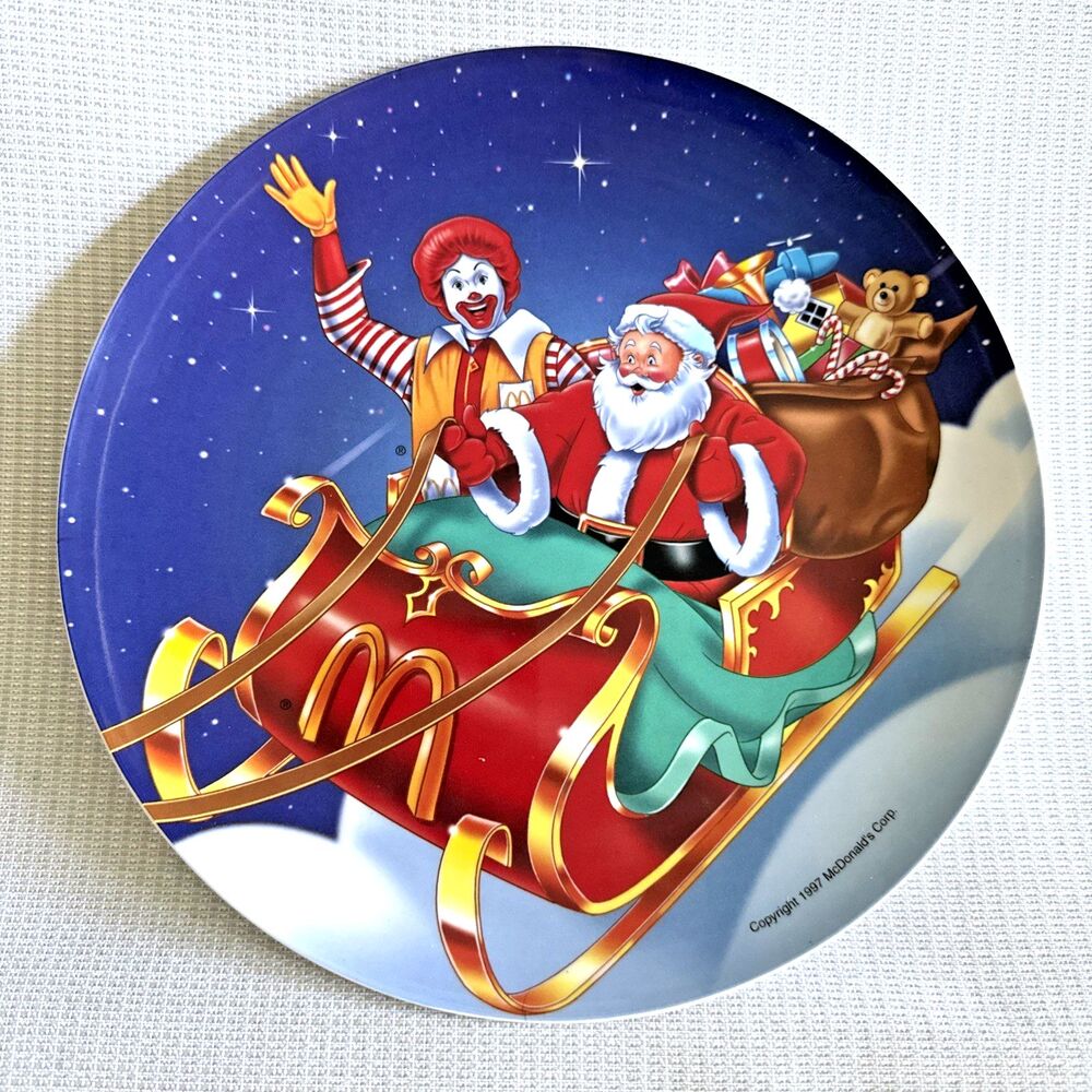 Vintage 1997 Melamine 9.5" Plate Ronald McDonald & Santa Claus Sleigh NOS - New!